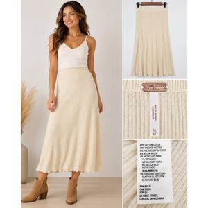 Free People Cream Metallic Rib Knit Midi Skirt M